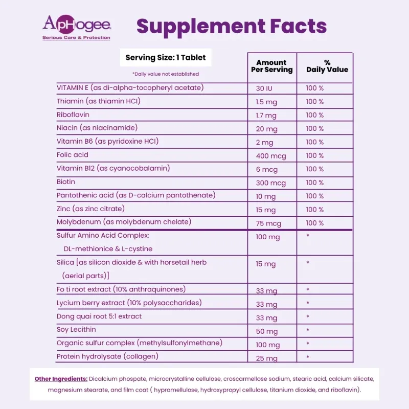 ApHogee Vitamin Supplement for Healthy Hair 30 Tablets